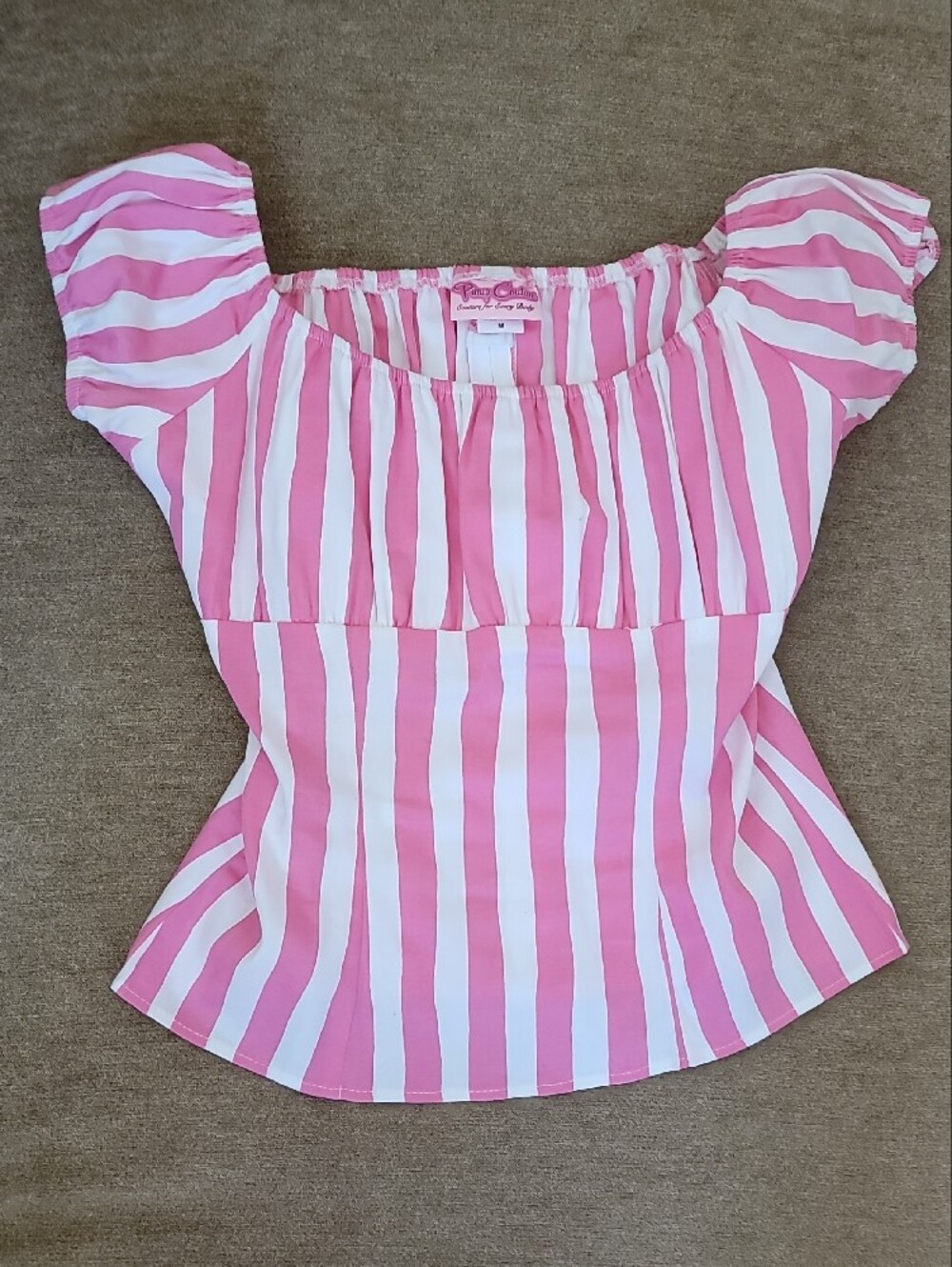 Pinup Couture Pink and White Striped Peasant Top